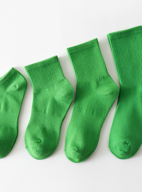 绿色船袜男女纯棉吸汗防臭夏季中筒袜情侣学生运动短袜长筒袜跑步