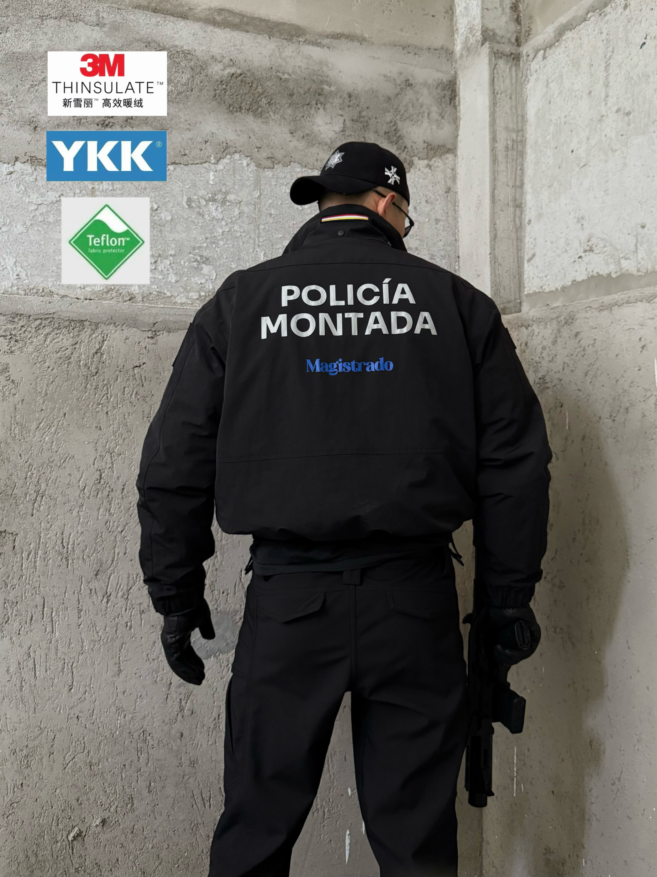 【卡秋山】黑色骑警3M新雪丽棉服可拆卸三防冲锋衣硬壳外套夹克