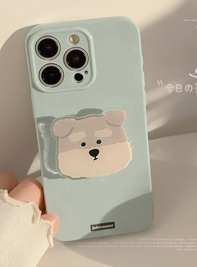 蓝色灰色小狗适用iPhone14苹果15Promax手机壳13女12带支架15plus硅胶16Promax防摔Max保护套15P个性14Pro