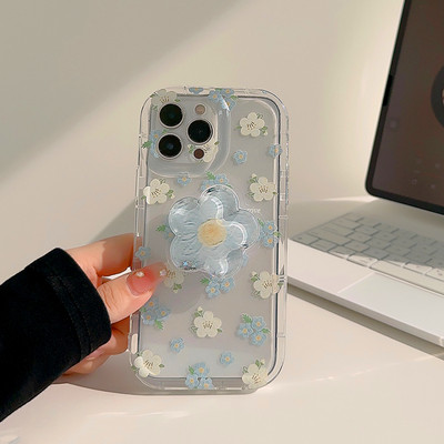 蓝色透明小花苹果手机壳