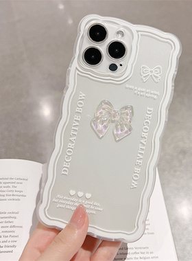 白色立体闪粉蝴蝶结适用iPhone12Pro max苹果13手机壳15透明x女16Promax防摔Max保护套16plus网红新款14Pro潮