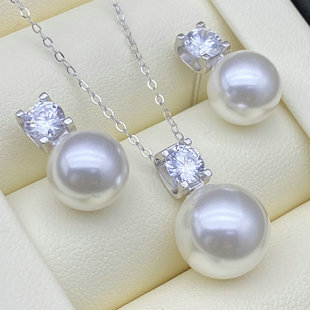 DIY配件s925纯银珍珠吊坠耳环套装空托牛头坠子戴妃耳钉托通体银