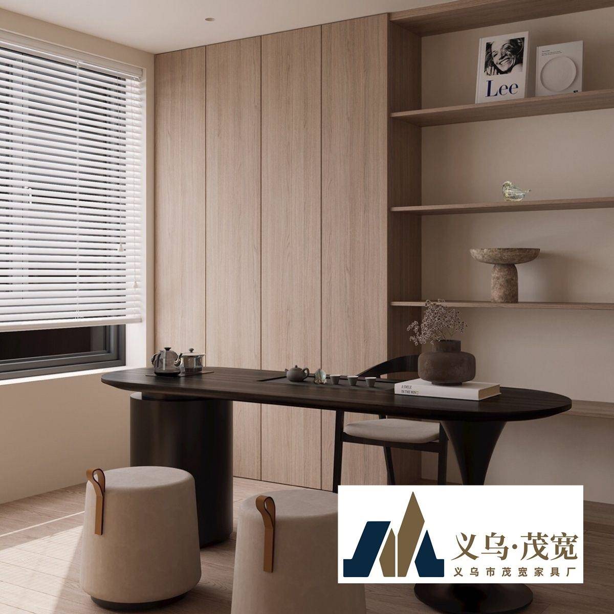 奶油客厅茶台一体桌椅组合家用泡茶轻奢原木简约阳台实木高级茶桌