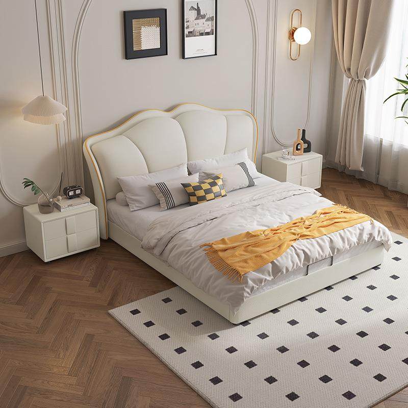 简约皮床奶油风皮艺床猫抓皮软床1.8米双人床婚床1.5储物床花瓣床