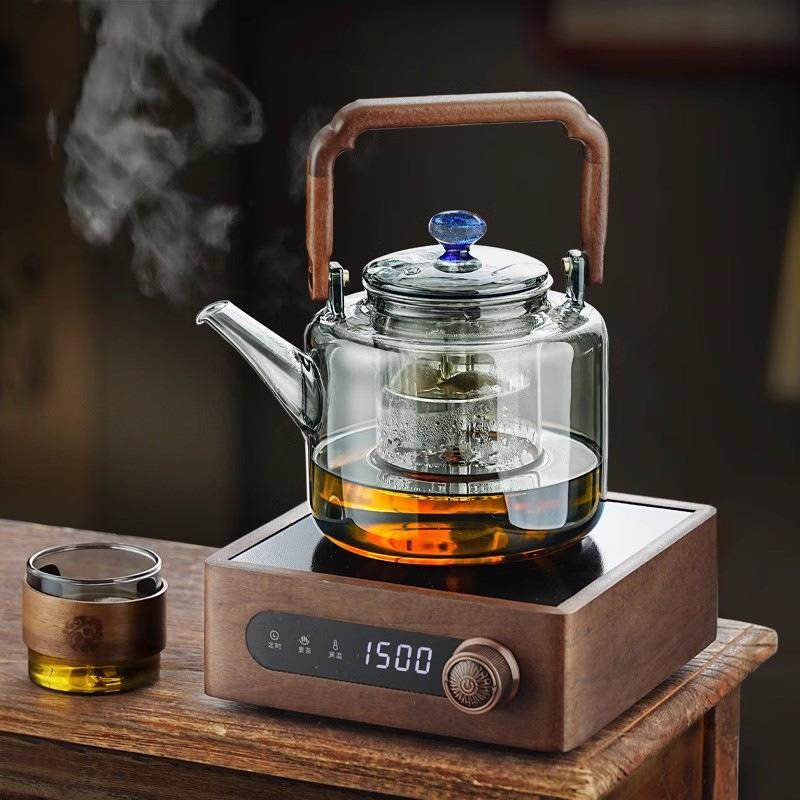 实木电陶炉煮茶壶套装2024新款高端茶炉新型家用煮茶器玻璃烧水壶
