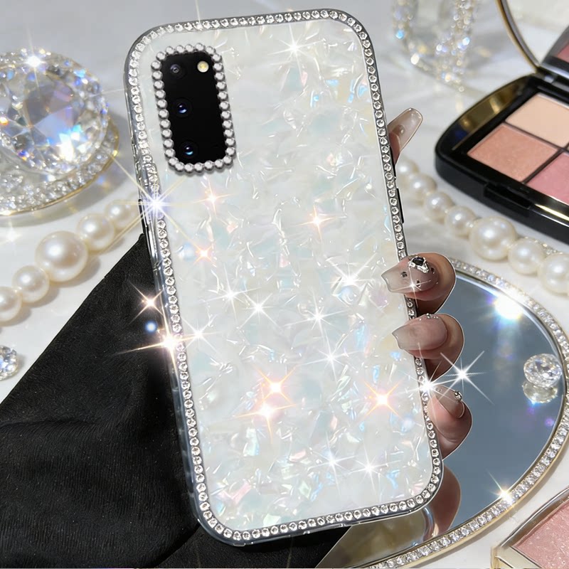 高级镶钻七彩贝壳适用三星GalaxyS20手机壳镶钻S24Plus保护套S24Ultra高级感S9+全包S25/2026年S8新款S23FE
