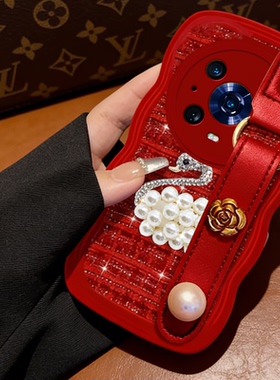 红色喜庆布艺小香风适用荣耀Magic5手机壳全包6TPro防摔50喜庆X50本命年20保护套70春节7T过年60X毛绒6T结婚