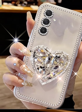 高级闪钻带支架适用三星GalaxyM55手机壳巨好看M34 5G爆款M30s透明S22Ultra镶钻S22Plus外壳F16小众M20马年