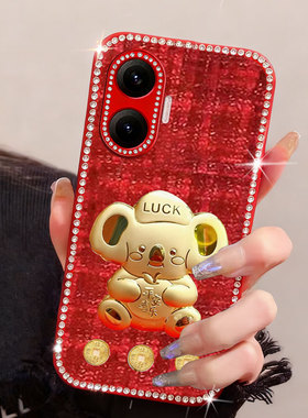 红色新年平安适用Redmi红米Turbo4Pro手机壳网红k50针织k50镶钻k60高端Turbo3新款K70外壳K90max结婚K20