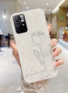 郁金香白色仙贝壳适用红米NOTE11手机壳11Pro十+新款note10网红9Pro潮牌8A女款4G个性5G夏天2022年创意Redmi