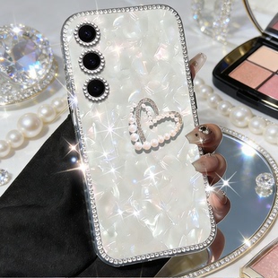 高级闪钻仙贝适用三星GalaxyS24手机壳防摔S30ultra爆款S9网红S23FE新品S21fe全包S10镶钻S20ultra水钻S10e