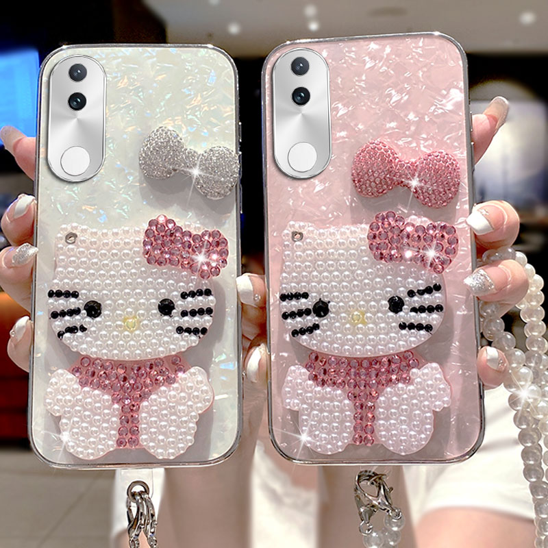 卡通斜跨贝壳猫咪镜适用vivoS20手机壳新款防摔S15E网红S19/2025年S16PRO全包X80女款S19保护套S18高级感12