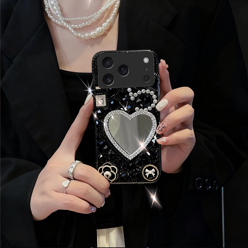 高级满钻补妆镜适用苹果iPhone17ProMax手机壳镶钻13女款6sPlus新款13高端12保护套12Mini带镜子12水钻16Pro