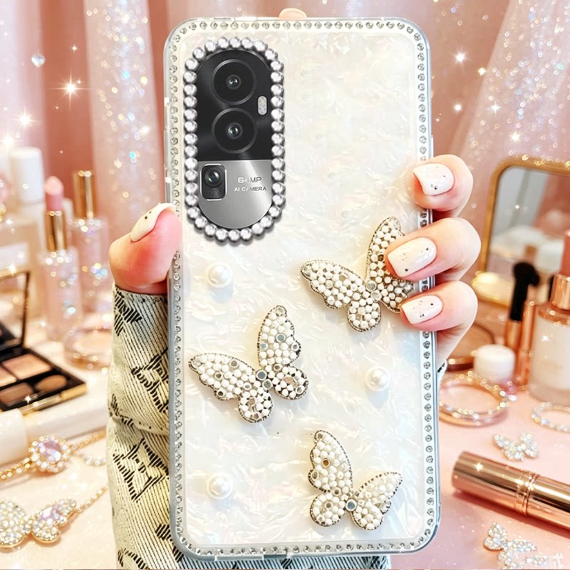 闪钻贝壳蝴蝶适用OPPOReno10手机壳新款10全包5 硅胶15高级感K10/2026年13女款K3透明8+巨好看K10x保护套7