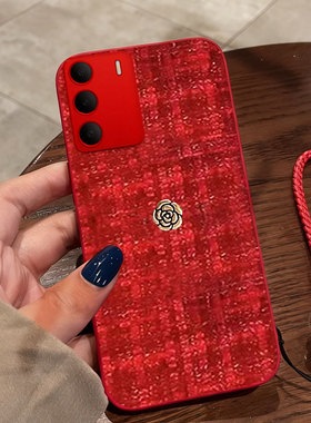红色本命年布艺小香风适用realme真我V70手机壳冬天Q5PRO/2026年V30保护套10春节Q3S过年12X结婚V5 5G名媛Q3