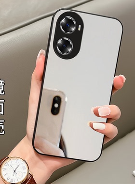 纯色镜面补妆带镜子适用华为荣耀80手机壳honor60新款Pro高级感50se女x40/nova9ro网红mate30ePro防摔p50/por