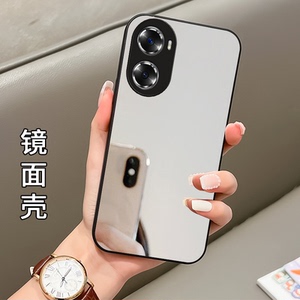 纯色镜面补妆带镜子适用华为荣耀80手机壳honor60新款Pro高级感50se女x40/nova9ro网红mate30ePro防摔p50/por