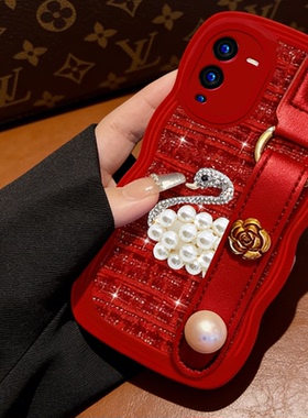 红色喜庆布艺小香风适用vivoS15手机壳名媛Y77 5G防摔6SE结婚10马年X70保护套X90喜庆V27外壳X60本命年S19