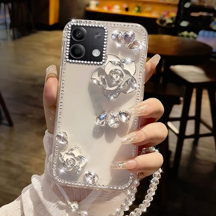 高级水钻玫瑰适用redmi红米Note13手机壳新品12新款13+外壳12+全包12透明12Ultra女款8网红11春节14Ultra
