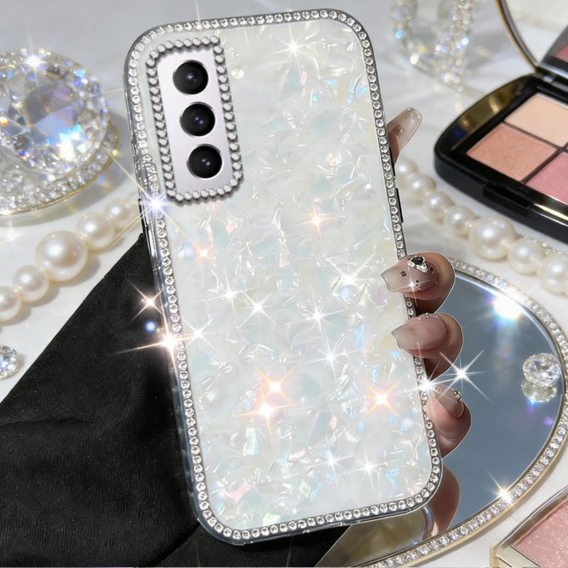 高级镶钻七彩贝壳适用三星GalaxyS30手机壳新品S22Ultra/2026年S20全包S8+硅胶S21FE防摔S23高级感S10新款S25