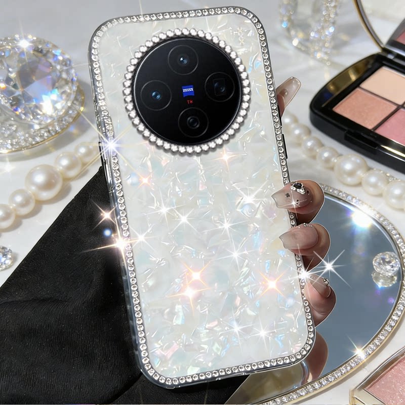 高级镶钻七彩贝壳适用vivoX200手机壳高级感11镶钻Y77e/2026年Y73s新款X90+保护套X60+全包z10turbo网红X100