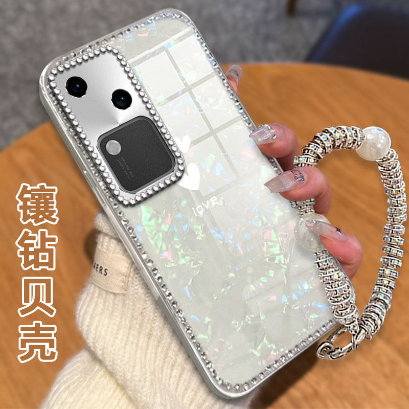 高级感电镀贝壳纹镶钻  不掉漆 不掉色