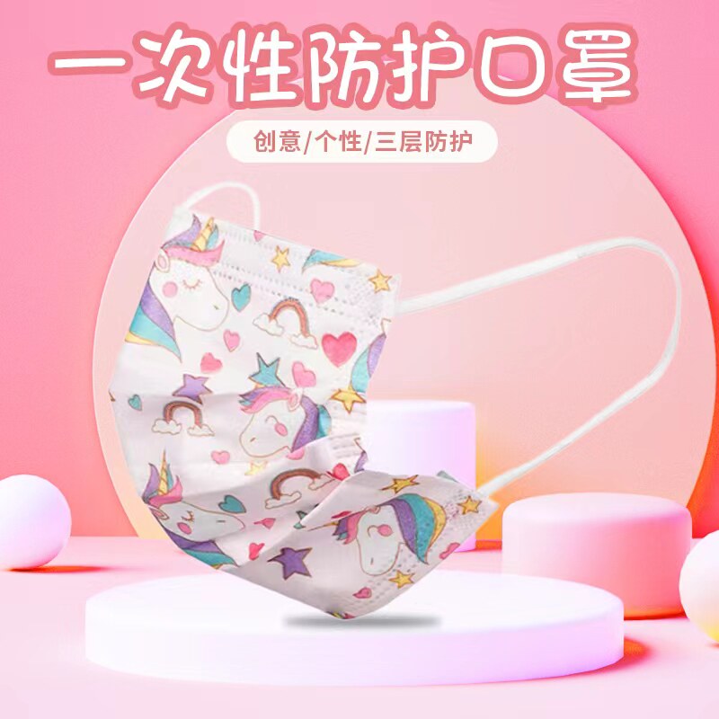 卡通印花儿童三层加厚卫生口罩小孩子学生夏季透气一次性防护口罩