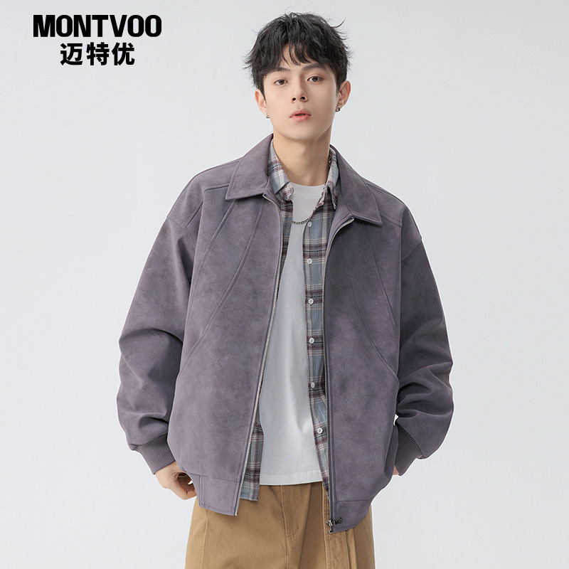 【美式做旧】翻领工装皮夹克男