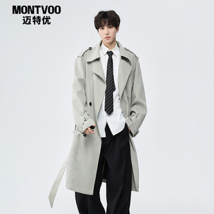 英伦风休闲外套 纯色复古简约中长款 迈特优双排扣风衣男士 春秋新款