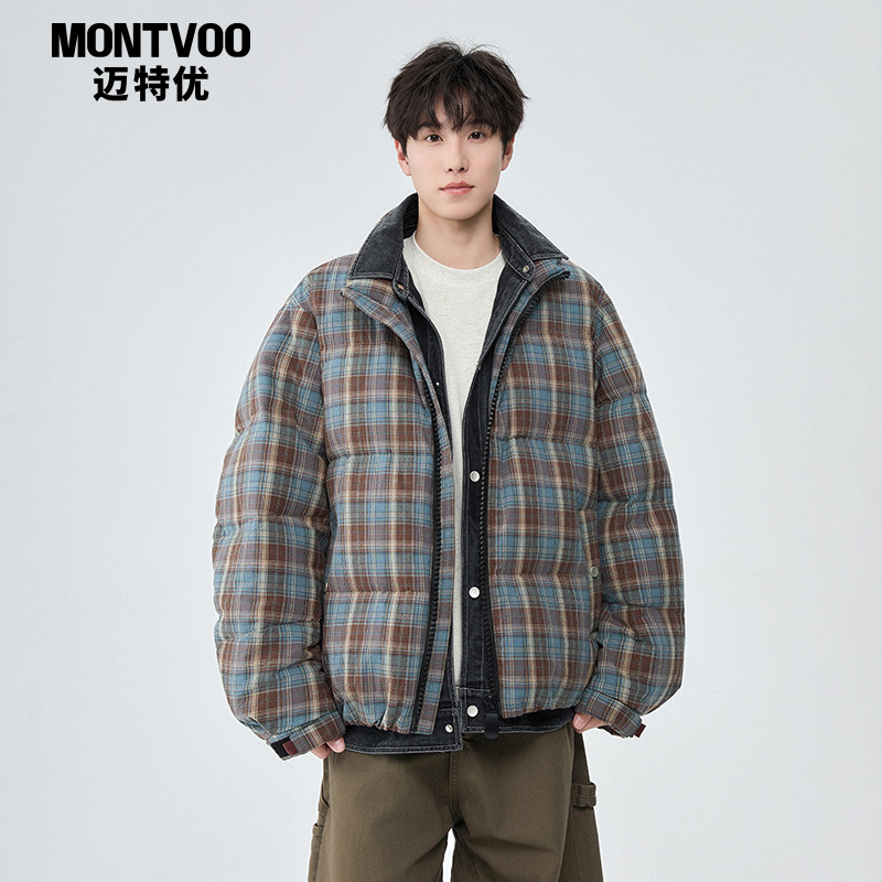 【假两件设计】格子羽绒服男冬季