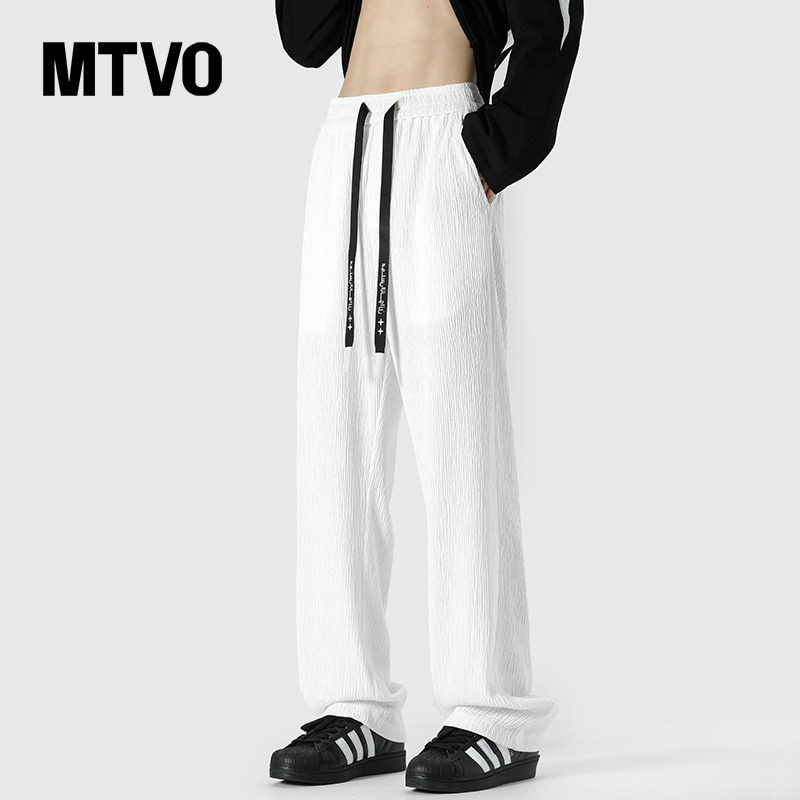 MTVO迈特优冰丝垂感休闲裤男款夏季美式高街运动宽松直筒阔腿长裤