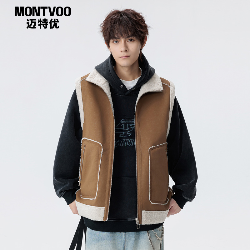 【冬季首选】双面穿立领PU皮马甲