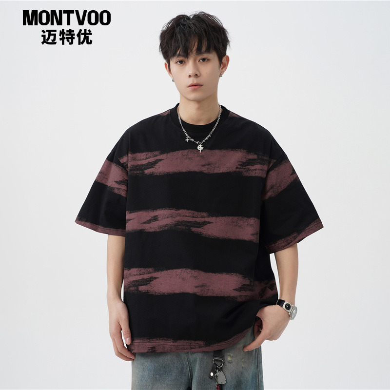MTVO迈特优条纹扎染短袖t恤