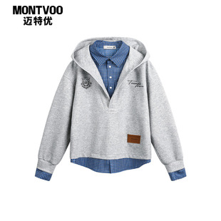 潮牌宽松百搭情侣外套男 秋冬季 迈特优美式 重磅假两件连帽卫衣男款