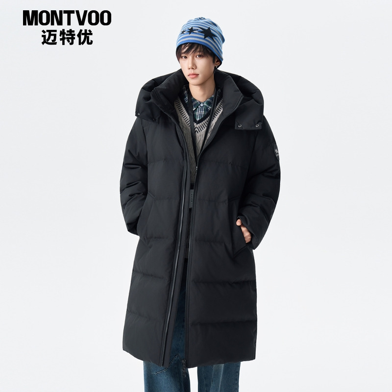 【御寒保暖】连帽中长款羽绒服男