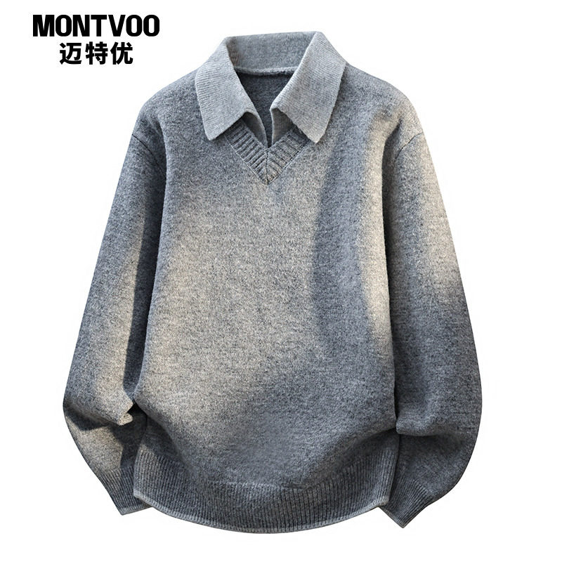 【帅出新高度】假两件V领毛衣