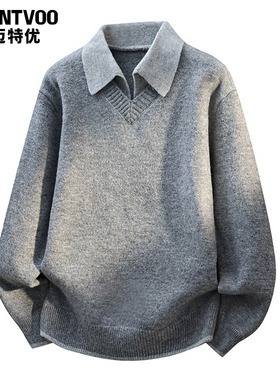 迈特优假两件V领毛衣男女秋冬季仿羊绒polo翻领氛围感老钱风毛衫