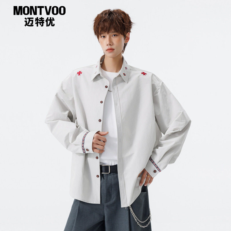 迈特优高级感美式长袖衬衫男女春秋季新款休闲慵懒设计感宽松衬衣