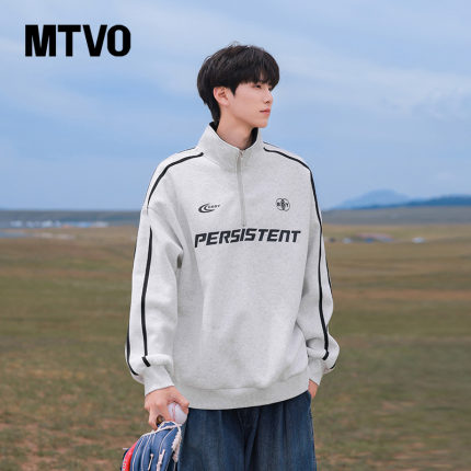 MTVO迈特优美式半拉链立领卫衣男款秋季宽松运动休闲情侣上衣外套