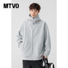 MTVO迈特优美式高街cleanfit纯色开衫连帽卫衣男女款拉链帽衫外套