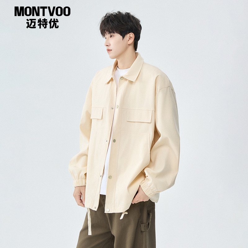 迈特优米白工装夹克男士2026春季新款潮流宽松翻领帅气休闲外套男