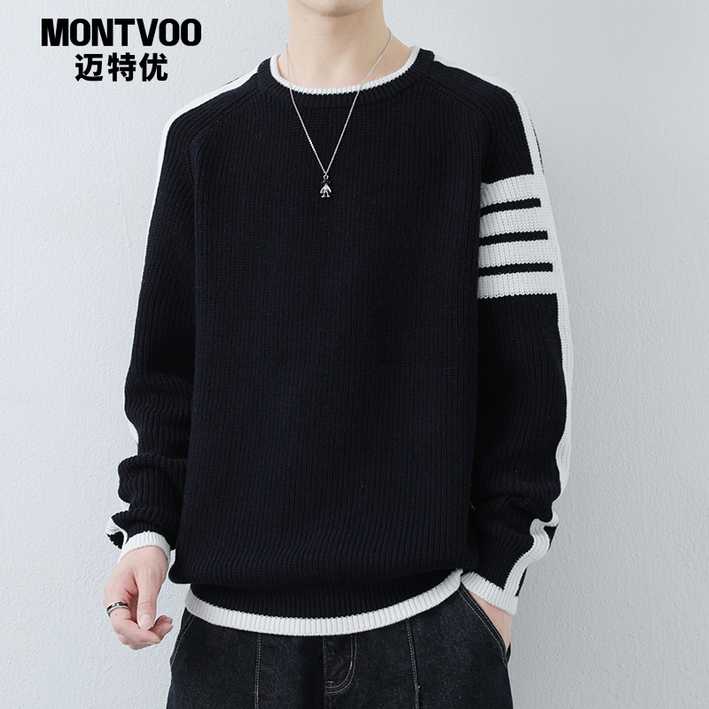 迈特优美式复古圆领毛衣