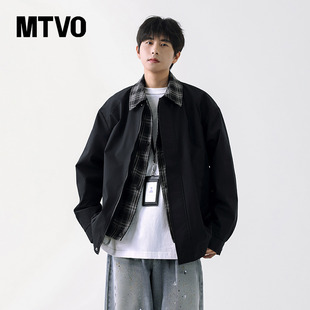 春秋季 潮流寬松休閑夾克 翻領外套男2025新款 MTVO邁特優假兩件工裝