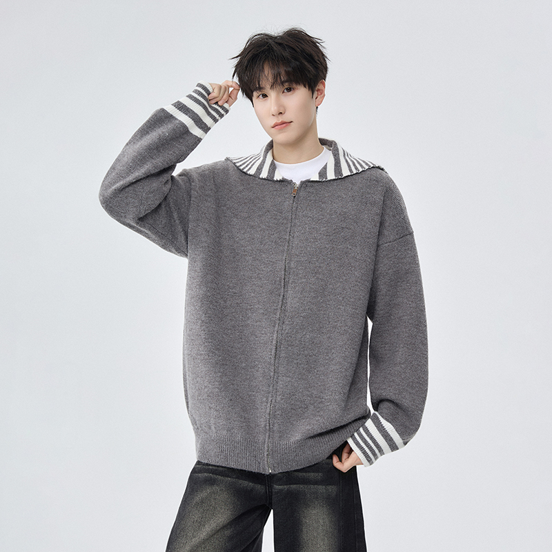 【韩版慵懒风】条纹海军领针织衫