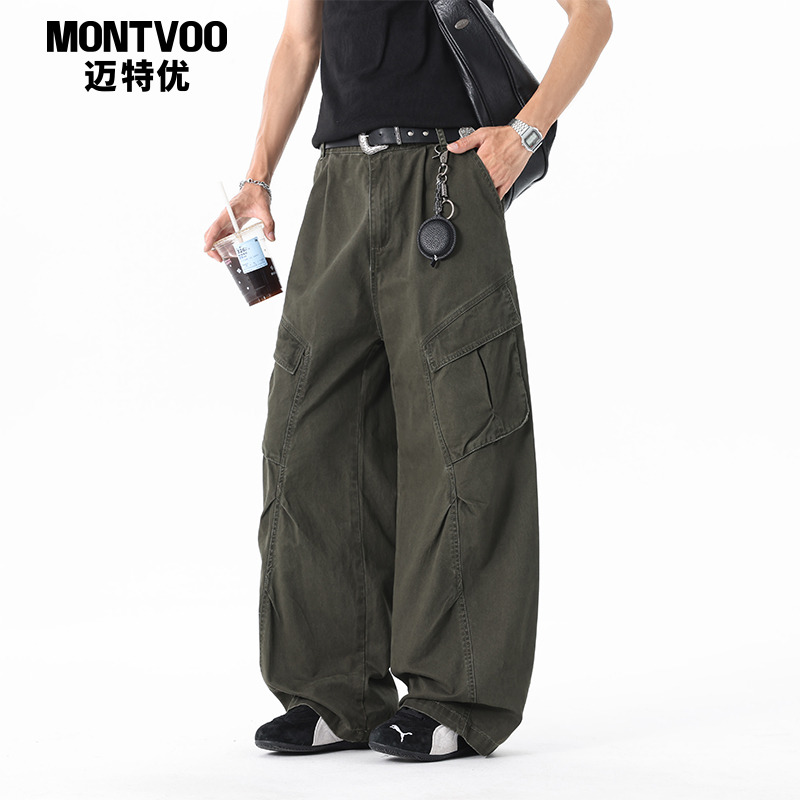 【多口袋工装裤】纯棉弯刀阔腿裤