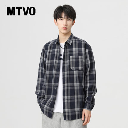 MTVO迈特优复古格子长袖衬衫男士春秋季2025新款宽松休闲衬衣外套