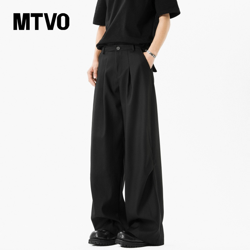 MTVO迈特优美式黑色高级感阔腿弯刀西裤男女复古凉感宽松休闲长裤