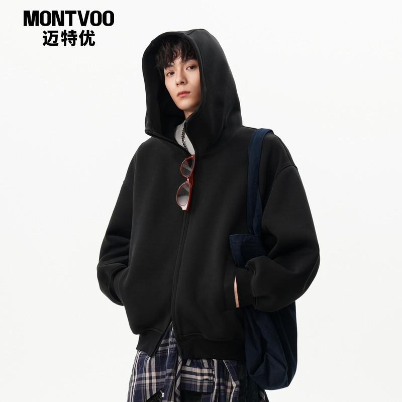 秋冬重磅连帽开衫外套男士秋冬季