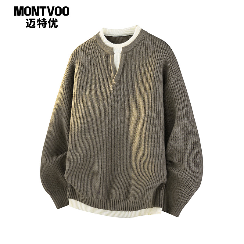 【潮流百搭】老钱风假两件毛衣男