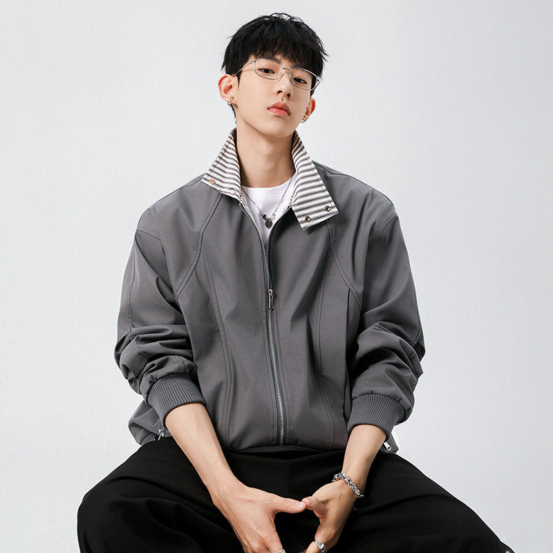 迈特优美式解构灰色飞行员外套男新款秋季高级感痞帅廓形工装夹克